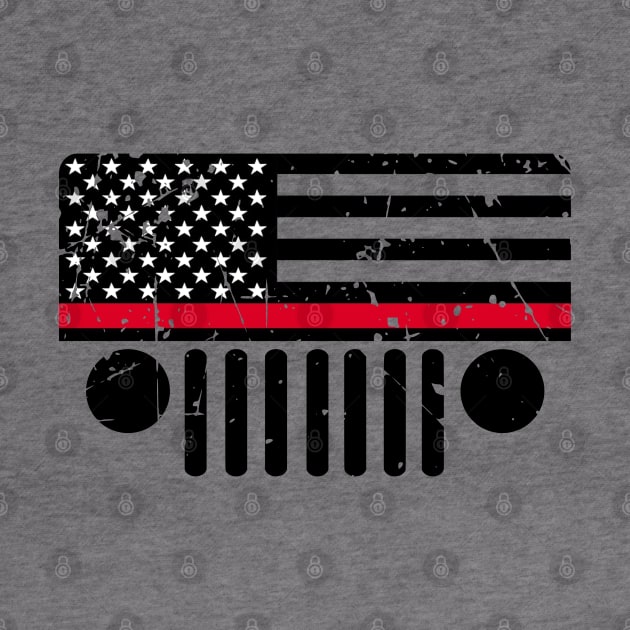 Jeep Firefighter Red Line Flag, Funny Design US Flag Distressed by Printofi.com